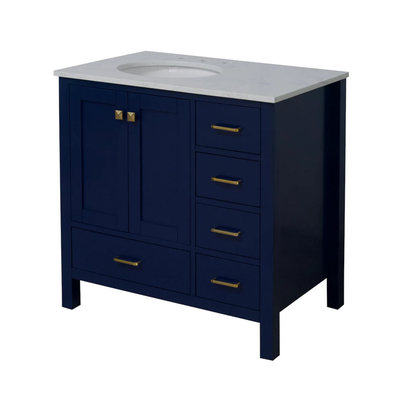 Ensemble de meuble-lavabo simple 36 po Claudett, Bleu royal, Carrara d'ingénierie