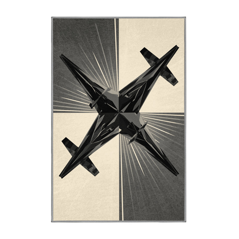 Soft Plush Edingworth Paratrooper Aircraft Modern Geometric Area Rug in Gray – Gray Binding, 3x5