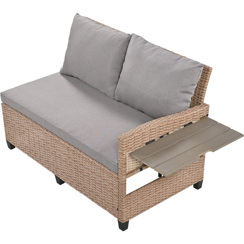 Ensemble de conversation modulaire en rotin 5 pièces avec coussins Modern, Brun, Gris