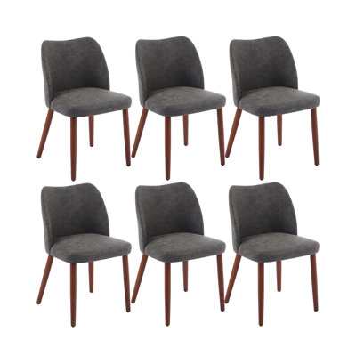 Mid Century Modern Dining Chairs Set of 6, Upholstered Accent with Wood Legs, Kitchen Chairs with Hardwood Frame