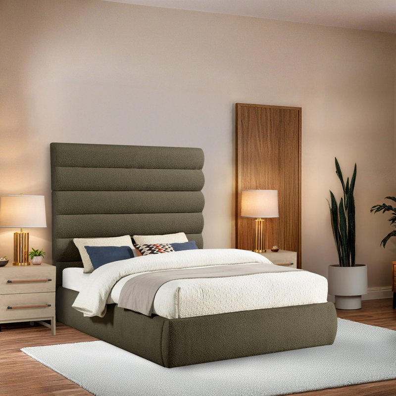 Lit en tissu Adam Boucle, Grand, Tissu bouclé olive