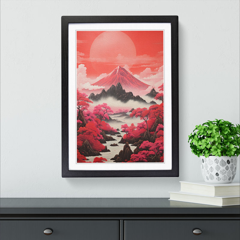 Japanese Mountains Neo-Plasticism - Single Picture Frame Print on Wood, Black Framed, 34cm H x 25cm W x 2cm D