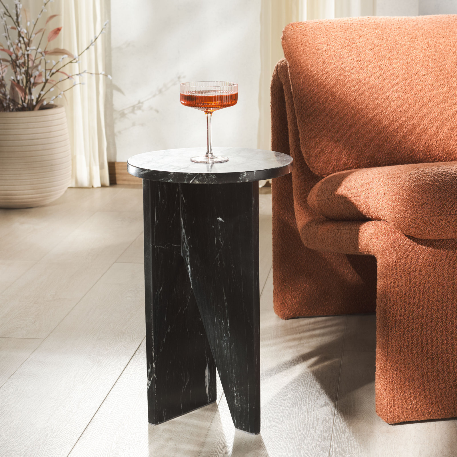Fairfax 12" Genuine Marble End Table, Black