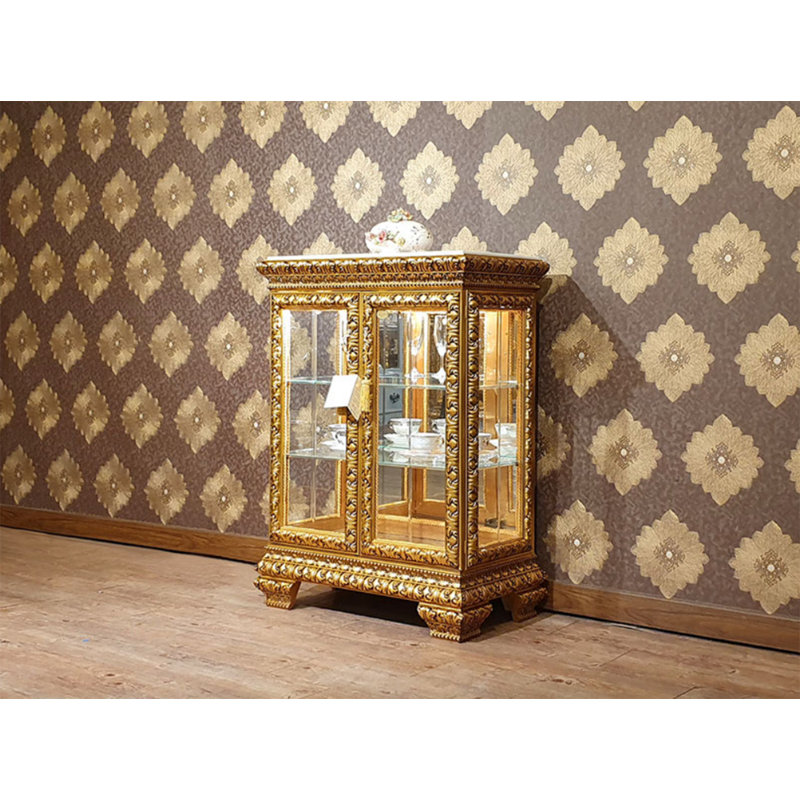 Jossilynn Solid Wood Lighted China Cabinet, Gold