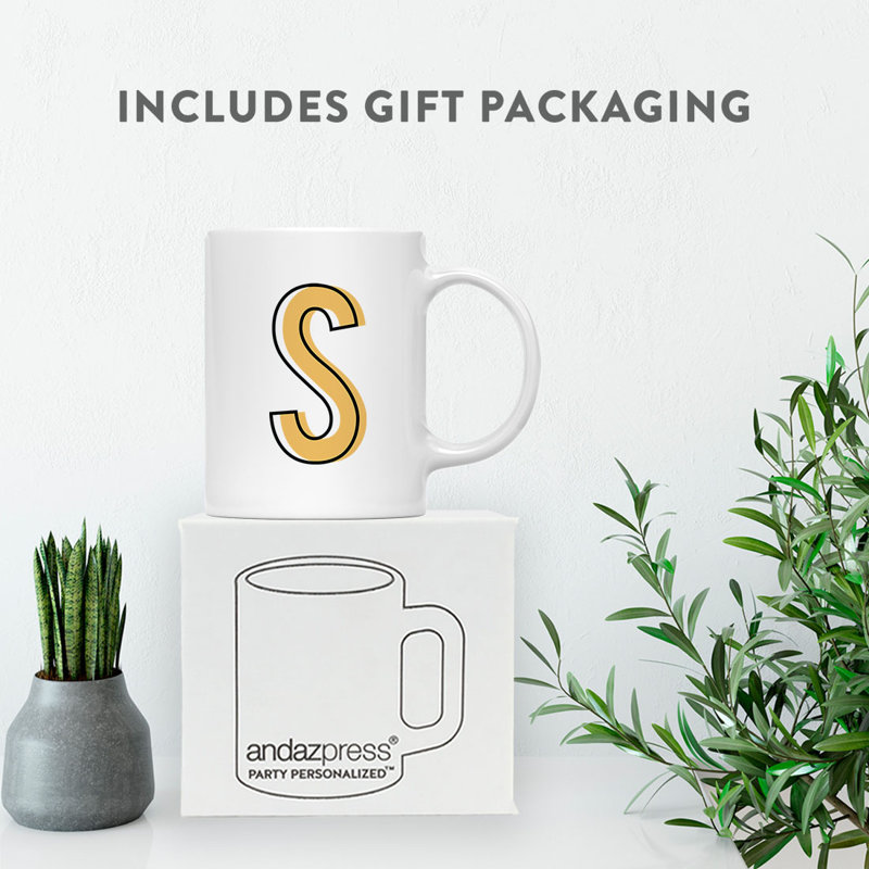 Custom Monogram Initial Coffee Mug Gift Letters A-Z, Color Block Custom 11Oz Ceramic Coffee Mug, 1-Pk, Yes