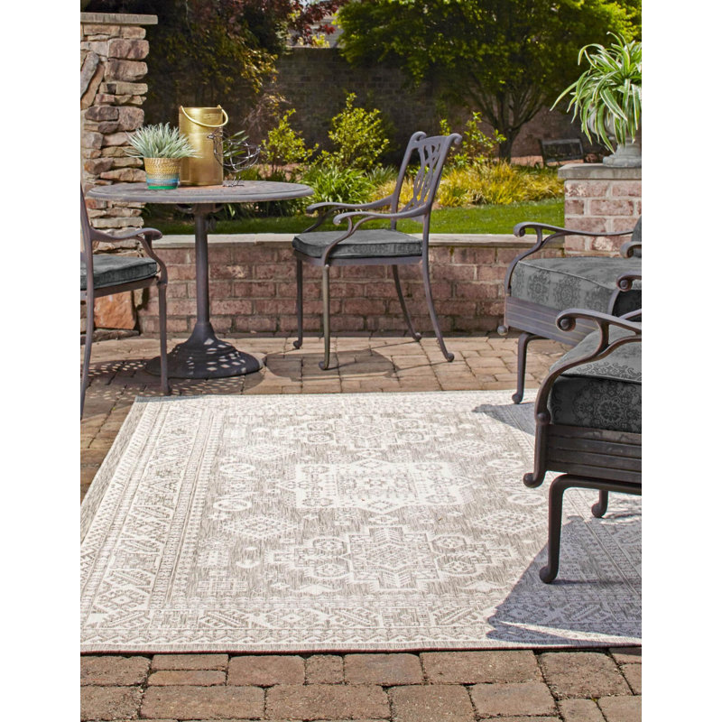 Tapis intérieur / extérieur beige Danera, Carré 5 pi 3 po