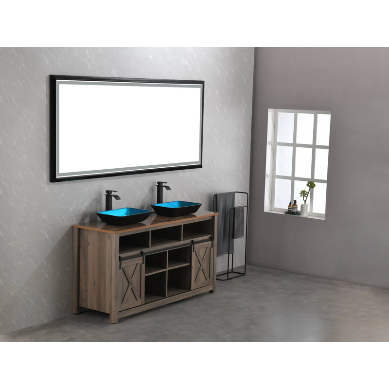 Miroir rectangulaire surdimensionné à DEL de 88 x 38 pouces, alliage d'aluminium et verre argenté sans cuivre, 1 pièce, miroir mural pour salle de bain, cadre noir, antibuée, intensité variable, incassable, capteur tactile à mémoire pour salle de sport et studio de danse