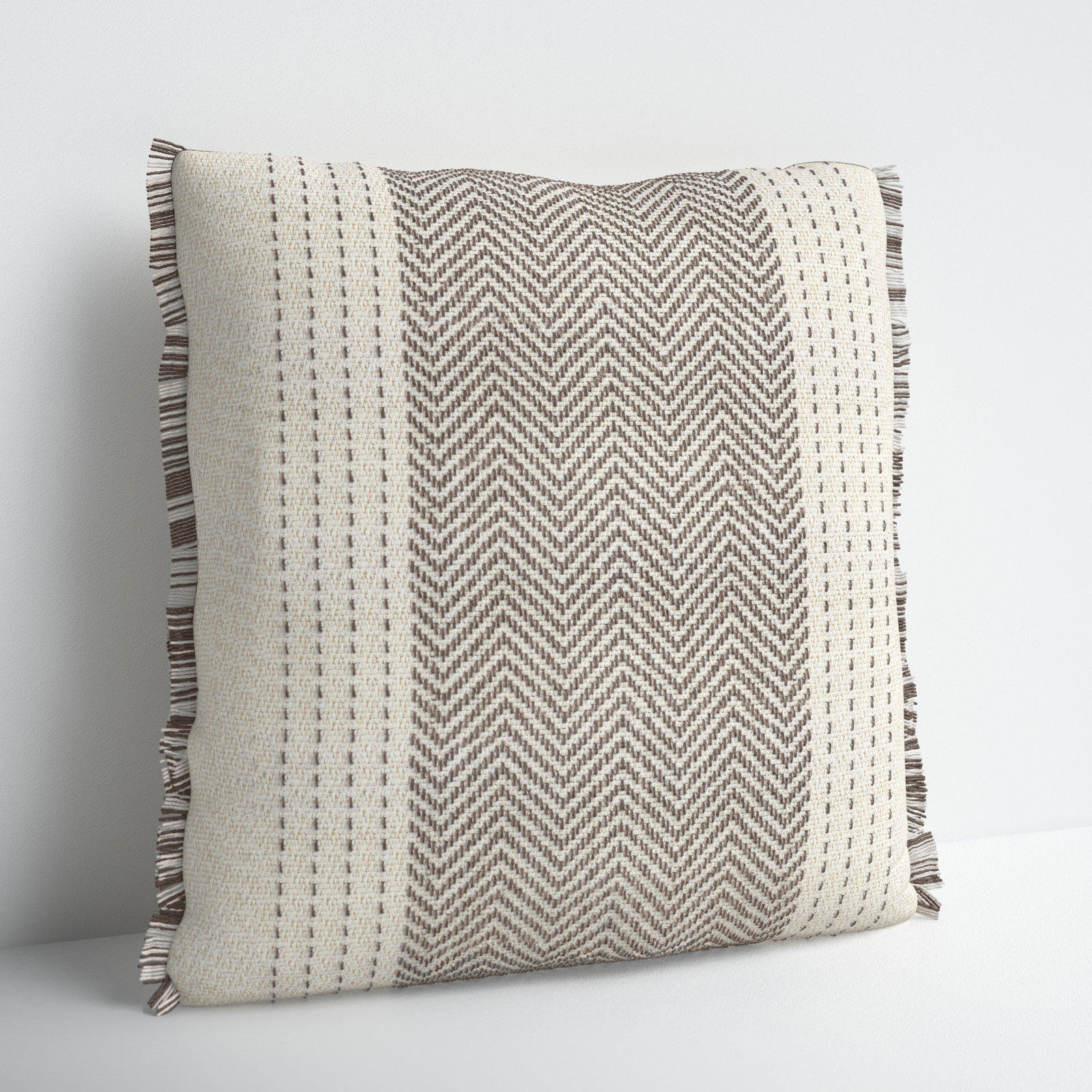 Carey Fringed Cotton Pillow Cover, Gray/Ivory