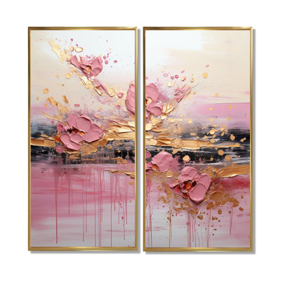 Gold And Pink Modern Liquid Shapes II - Gold Wall Art