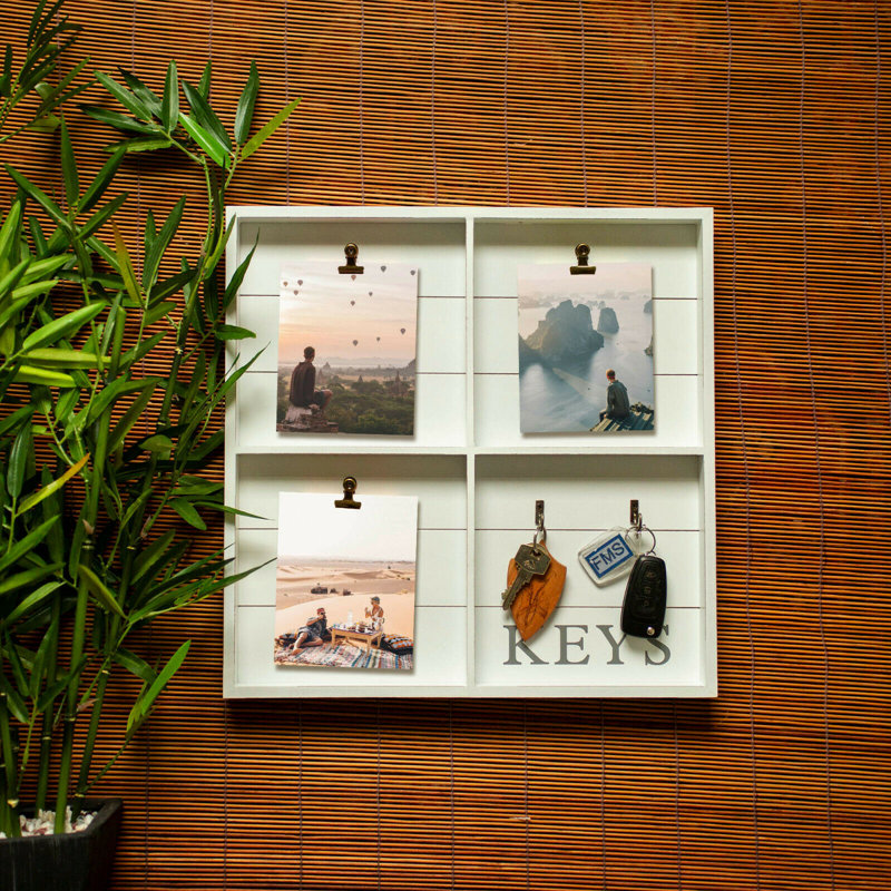 Wood Wall Organizer with Key Hooks