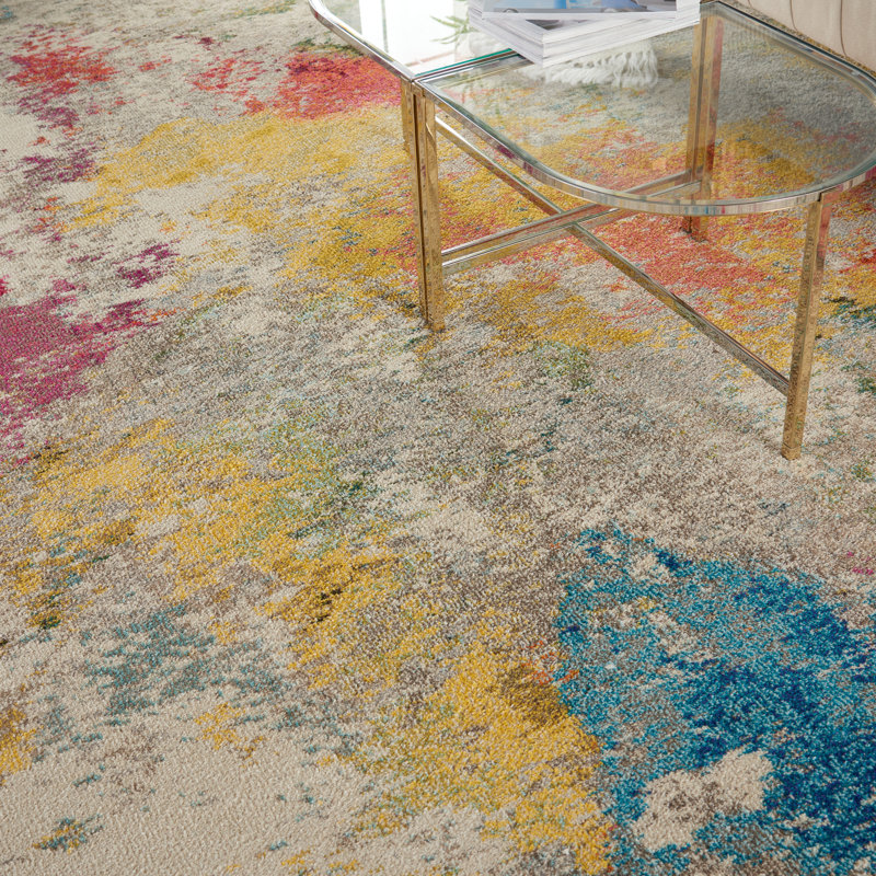 Allegro Abstract Ivory/Yellow Area Rug, Rectangle 3'11" x 5'11"