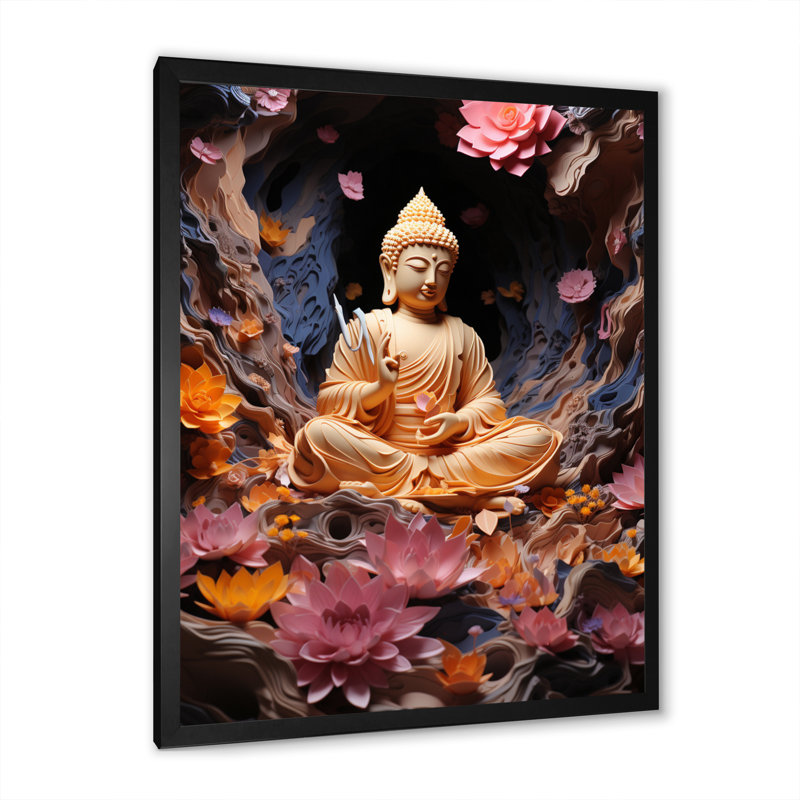 Reproduction d'art sur toile, bouddhisme, lotus, Cadre photo noir, L 12 po x H 20 po