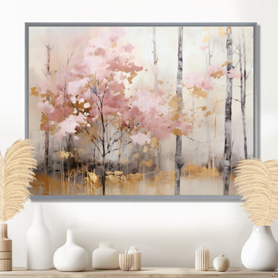Minimalism Pink And Gold Forest On Canvas Print
