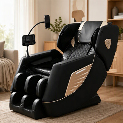 Fauteuil de massage inclinable en L en polyuréthane noir L 27,43 po de large, pression d'air du corps entier, sacs gonflables pour soulager les jambes et les pieds