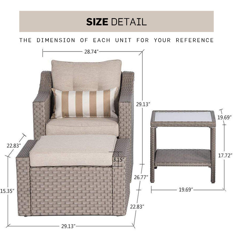 Ensemble de conversation pour terrasse pour 2 personnes avec repose-pieds Finnley, Gris