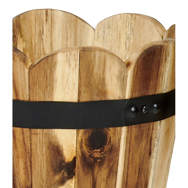 Padminie Wood Barrel Planter, 8'' H x 9.5'' W x 9.5'' D, Brown