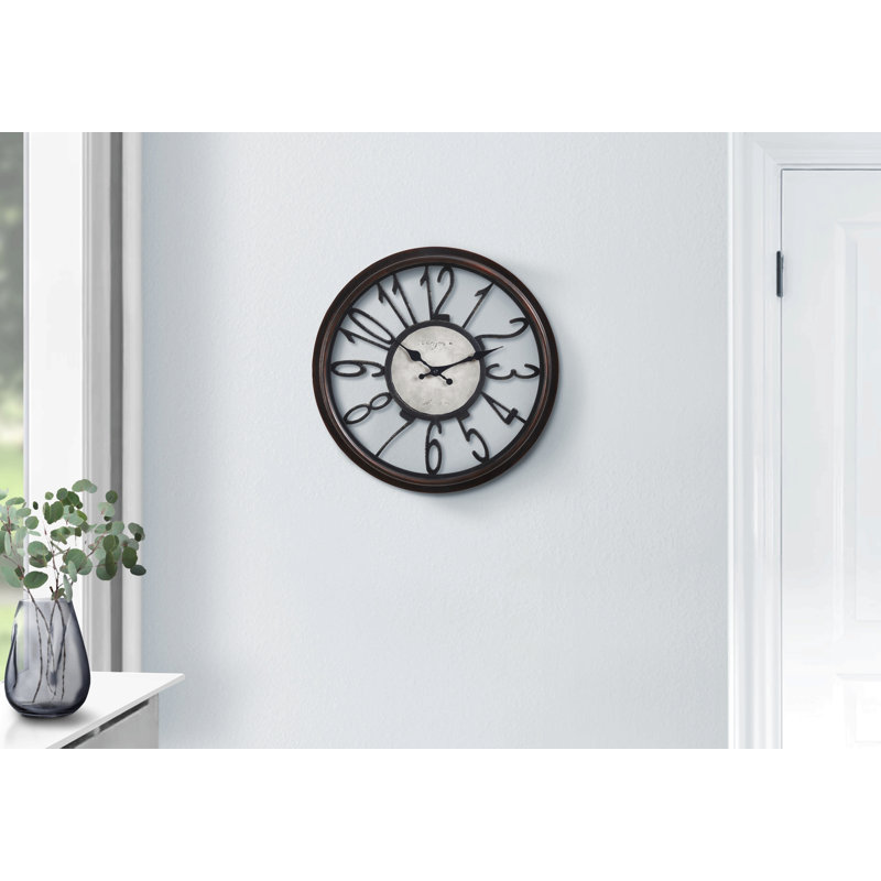Clocks, 16" Round, Wall Clock, Antique Brown, Transitional
