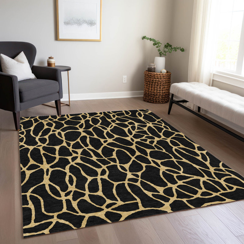 Elowira Black Washable Indoor-Outdoor Rug - , 10' x 14'
