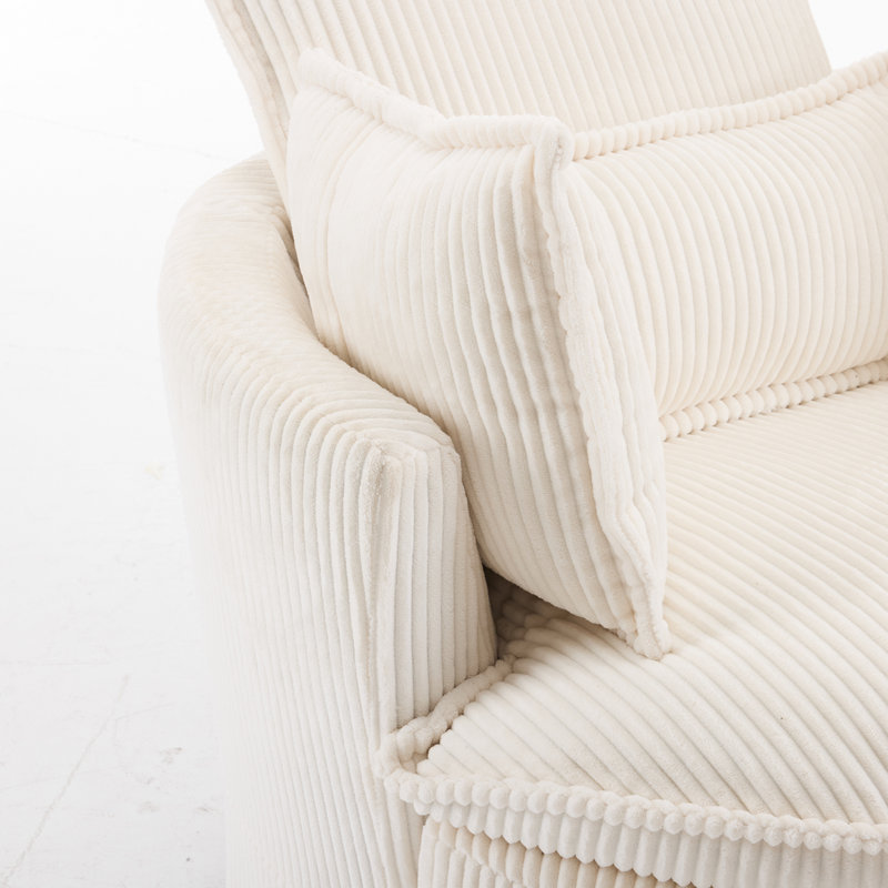 Fauteuil d'appoint pivotant à double couche 34,25 po en velours côtelé, Velours côtelé blanc