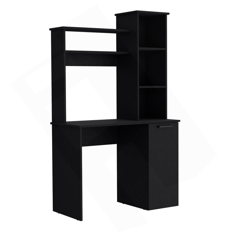 Bureau d'ordinateur Carson avec huche, armoire à une porte, grande surface de travail et tablettes de rangement à 3 niveaux