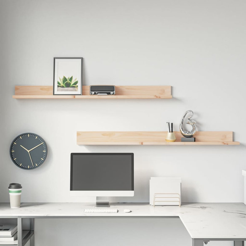 Wall Shelves 2 Pcs Solid Wood Pine, 9cm H x 110cm W x 11cm D, Brown