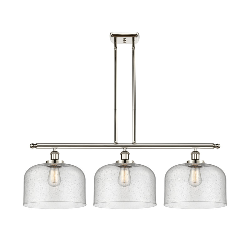 Luminaire suspendu linéaire à 3 lumières pour îlot de cuisine Lattimer, Grainé, DEL, Nickel poli