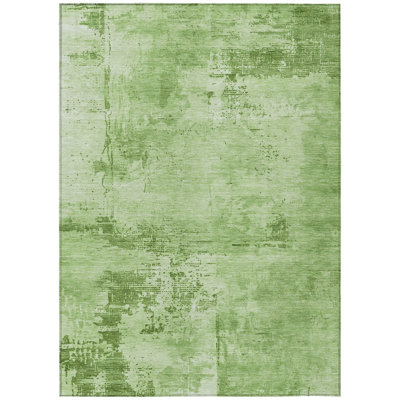 9' X 12' Green And Ivory Abstract Washable Indoor Outdoor Area Rug