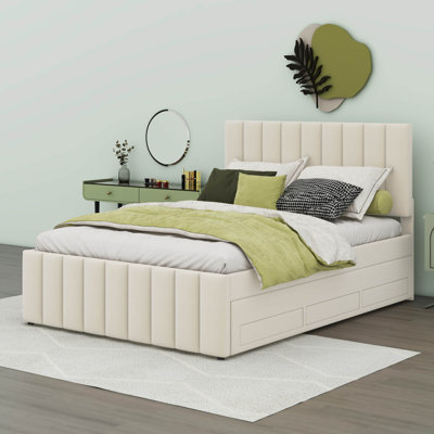 Lit plateforme double en bois avec lit gigogne et 3 tiroirs