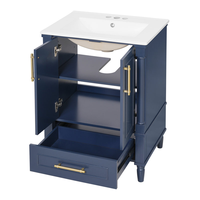 Meuble-lavabo moderne avec tiroir et dossier ouvert, Bleu très foncé