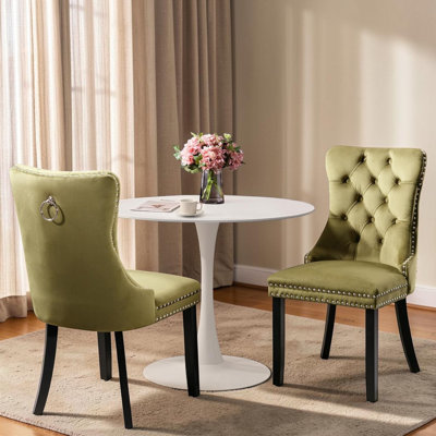 Petit ensemble de table de cuisine 31,5 po pour 2 personnes avec chaises rembourrées en velours | Ensemble de salle à manger 3 pièces compact avec table ronde, chaises rembourrées, conception compacte pour les appartements