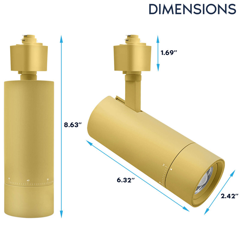 Luxrite 2,5 po Éclairage sur rail à DEL Zoomable, 5CCT, CRI90, 15 W, 1050LM, à intensité variable, inclinaison 358 ° + 90 ° et faisceau de 20 ° à 50 °, éclairage sur rail de type H, ETL, paquet de 6 en laiton