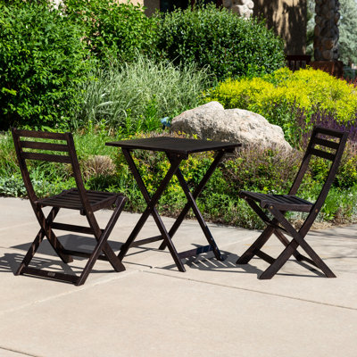 3 bistro avec table carrée en eucalyptus - Idéal pour le patio, le balcon et le patio