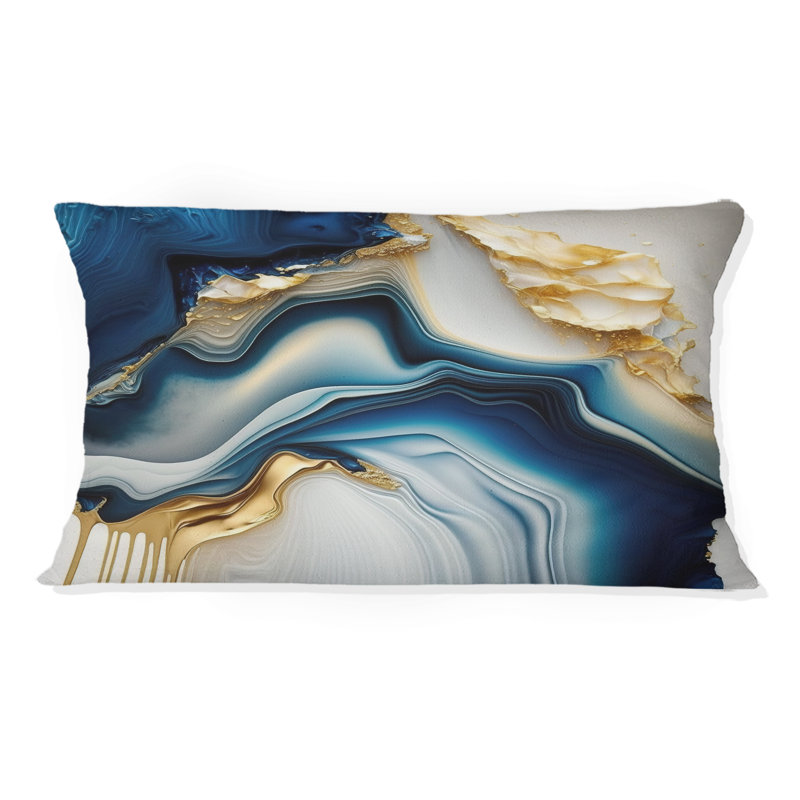 Abstract Geode Gold And Blue Marble II - Abstract Marble Printed Throw Pillow