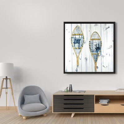 Set of Vintage Wood Snowshoes - Gray Man Cave Canvas Decor