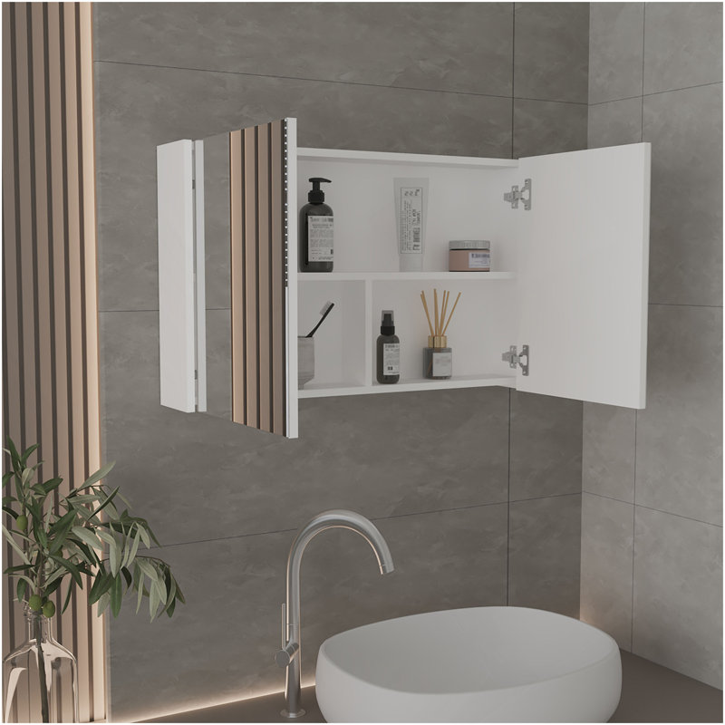 Pharmacie H 19,70 po, avec 2 portes, 3 tablettes, 2 miroirs, blanc, Blanc