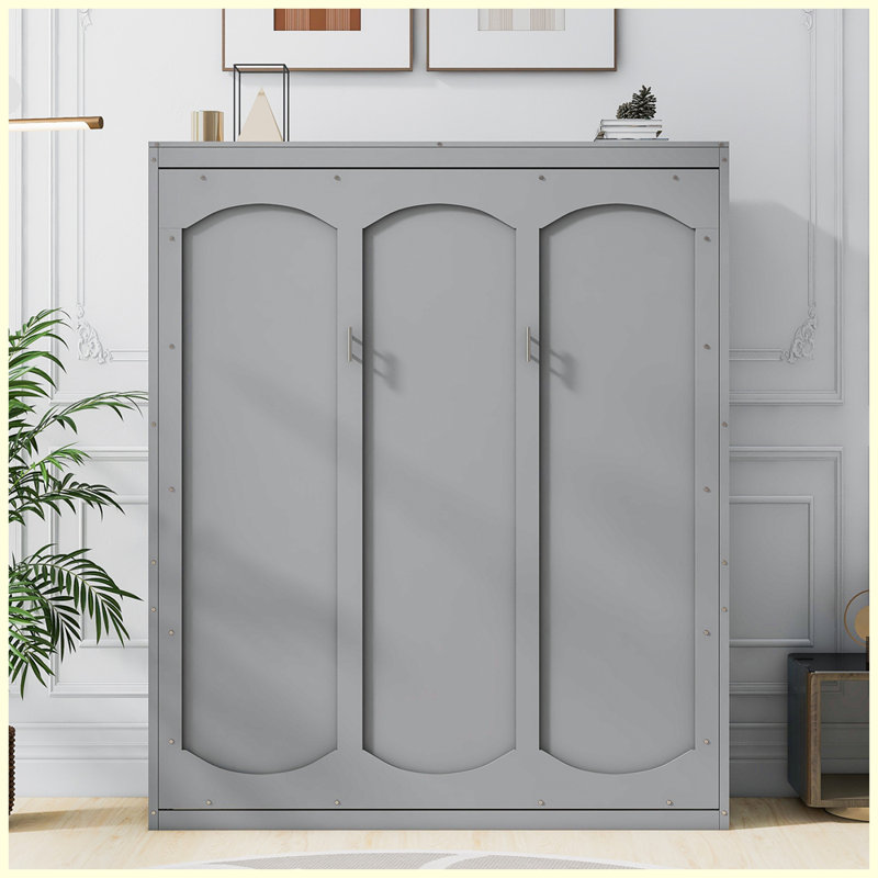 Lit escamotable moderne avec tablettes, Gris, Grand