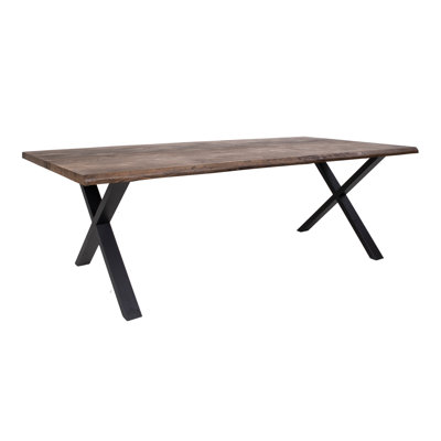 Elsass Oak Solid Wood Top Metal Base Dining Table