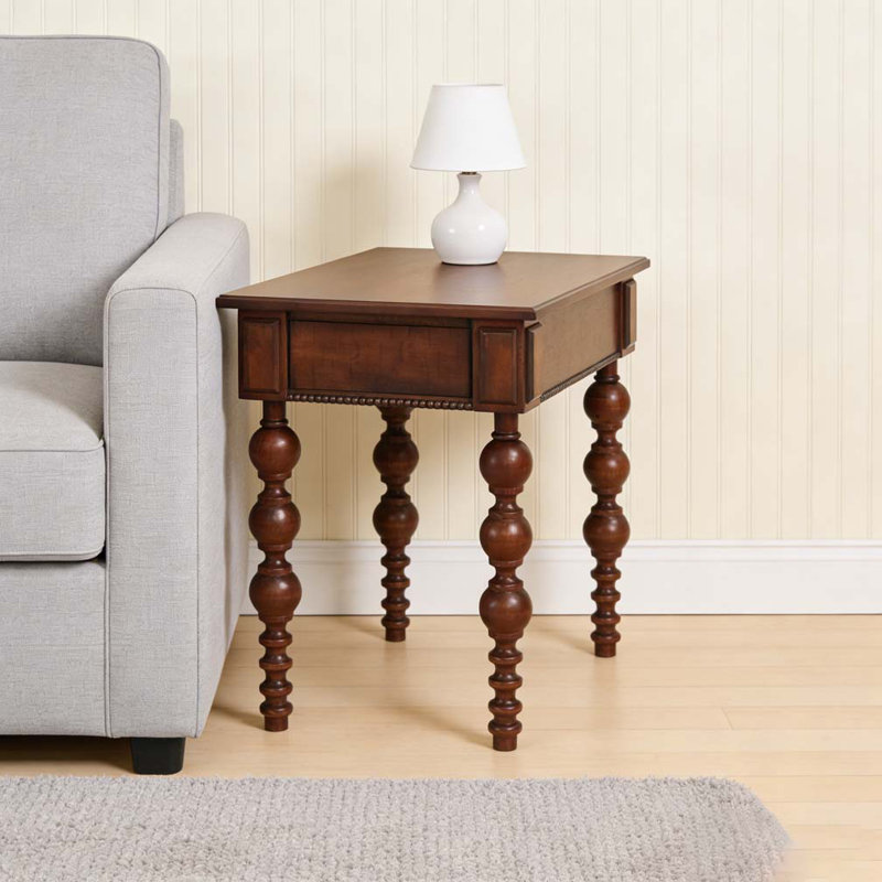 Solid Wood End Table with Drawer, Walnut