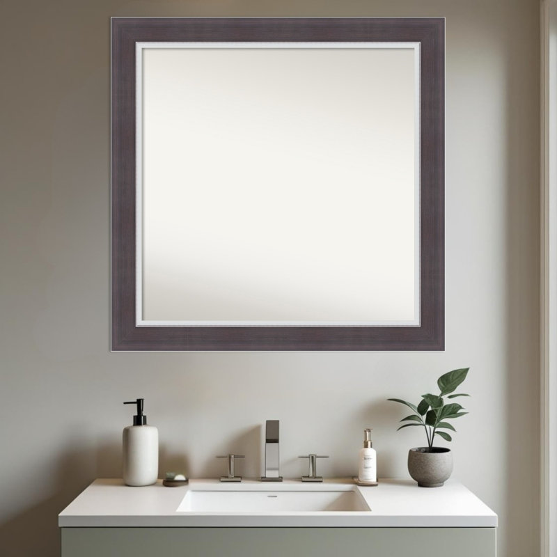 Miroir mural de salle de bain Ellie, 31,5 po x 31,5 po, Brun ; Argenté