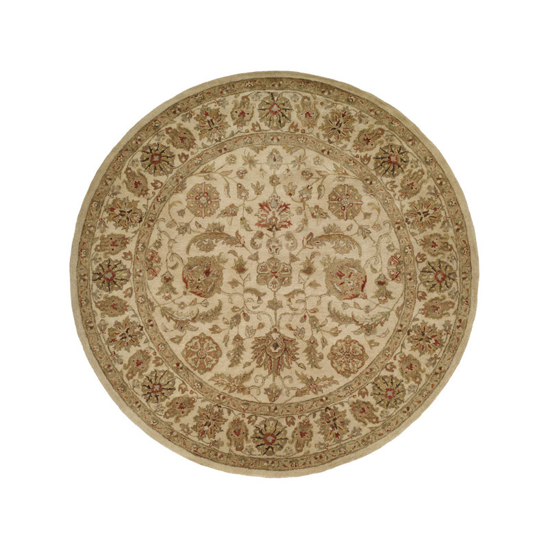 Wool Oriental Area Rug in Beige, Round 4'