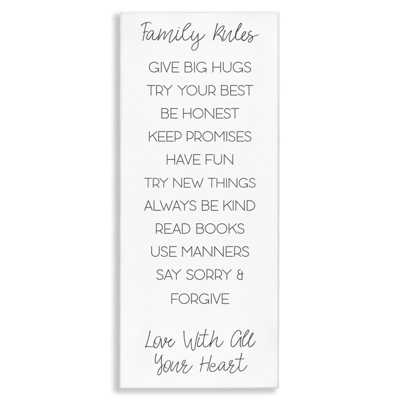 «Minimal Family Rules», art mural sur toile par SD graphiques studio, H 40 po x l 17 po