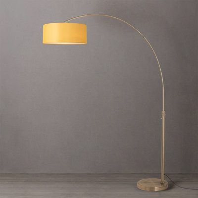 Float 92" Arc Lamp - Weathered Brass, Steel Base, Mustard Linen Shade, Dimmable, Bulb Included