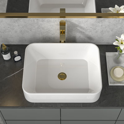 19" L x 15" W Ceramic Rectangular Vessel Bathroom Sink