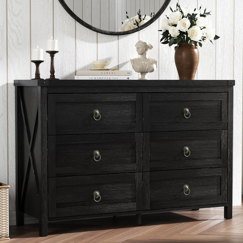 Breakwater Bay Farmhouse 6 Drawer 47.2" W Double Dresser, Black