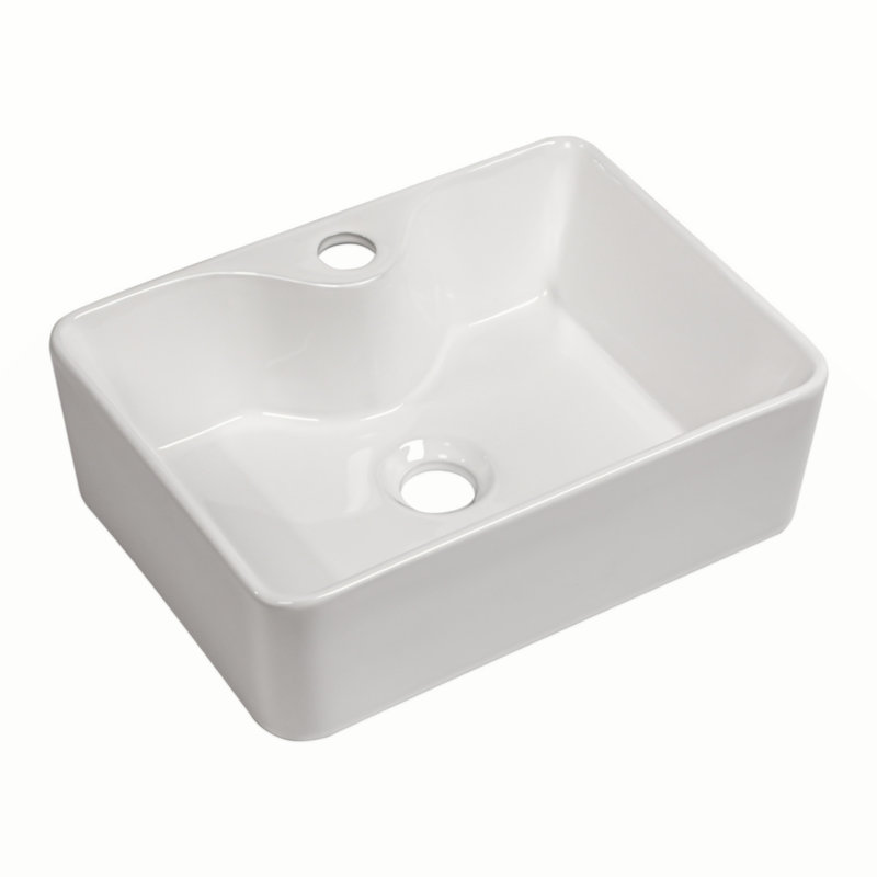 16"X12" White Ceramic Rectangular Vessel Bathroom Sink