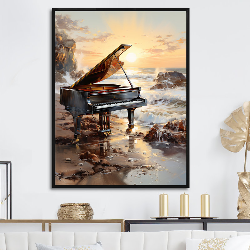 Piano Oceans Orchester I - musique, art mural piano, Cadre flottant noir, H 20 po x l 12 po x P 1 po