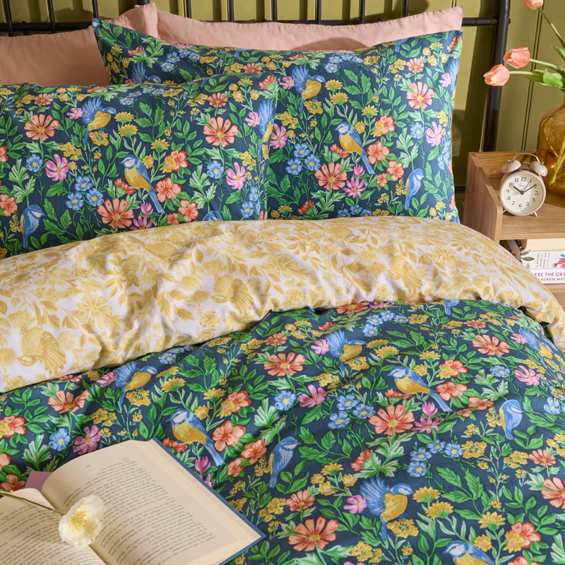 Emerie Cotton Blend Floral Duvet Cover Set with Pillowcases, Single Duvet Cover + 1 Standard Pillowcase