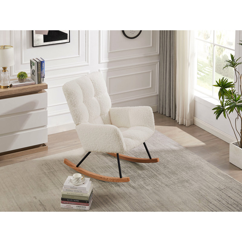 Comfy Upholstered Lounge Chair Rocking Chair With High Backrest