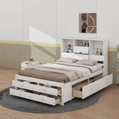 Queen Size Platform Bed With Headboard And Drawers