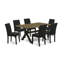 L'ensemble de 5 tables de cuisine pour 4 personnes comprend une table de salle à manger rectangulaire avec pieds en X et 4 chaises rembourrées en tissu de couleur noire, finition noire brossée-472582691